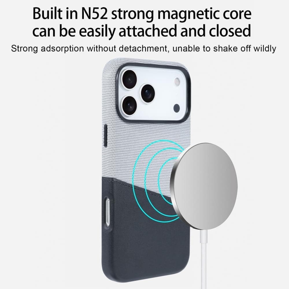 Teklito Dual Layer Design Combines Leather and Woven Fabric, Premium Protective Case Compatible with iPhone 17 Pro Max, Metal Frame to Protect Camera Lens. 5