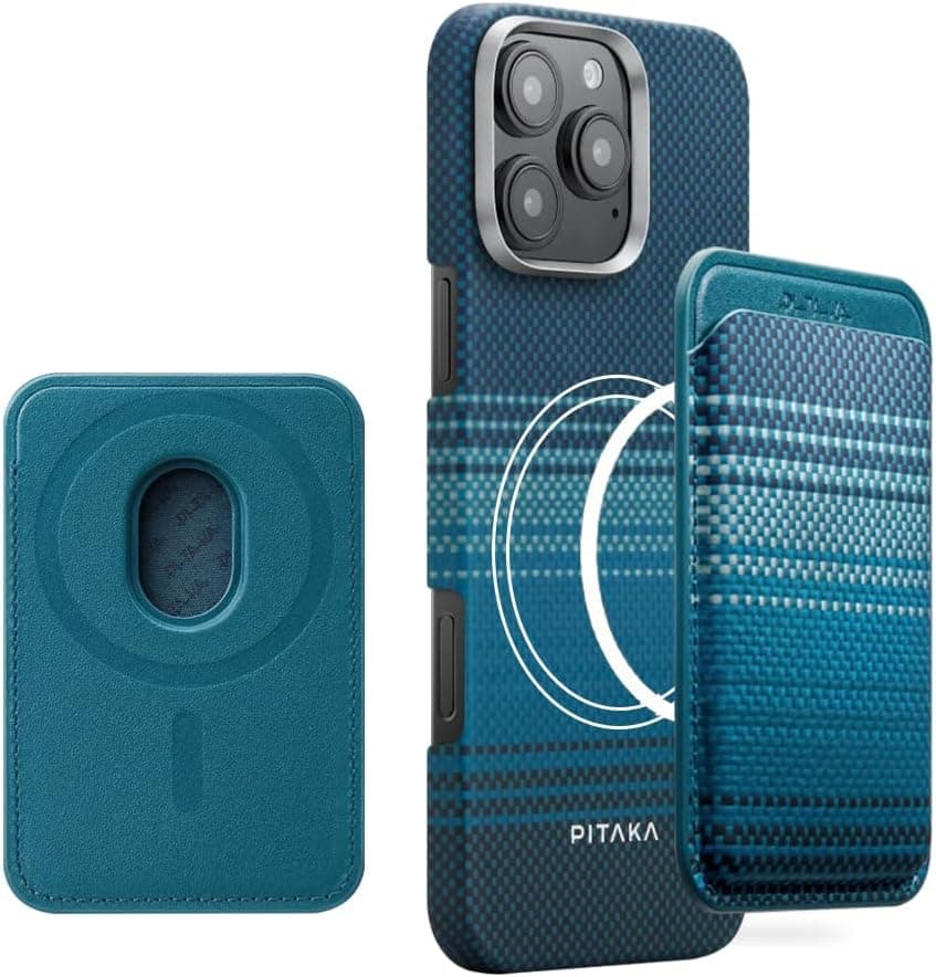 Pitaka Phone Card Holder [Magsafe Woven Wallet] Stick on Wallet For Credit or Business Cards, Aramid Fiber MagEZ Case for iPhone 16/15/14/13/and Galaxy S25/S24/S23/S22