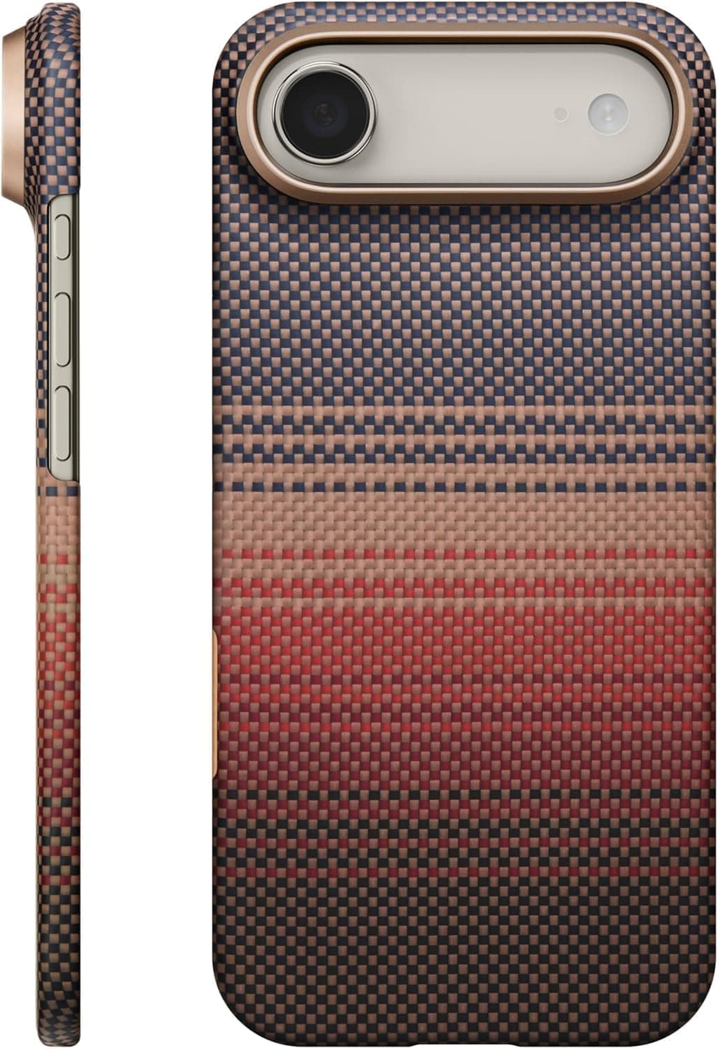 Teklito Luxury Carbon Fiber Aramid Phone Case compatible for iPhone 17 Air, 6.5-Inch Ultra-Thin Shockproof Protective Cover, Lightweight Anti-Scratch Slim Design Sunset gold